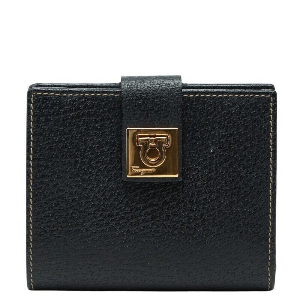 Salvatore Ferragamo Gancini Bi fold Wallet Black Leather